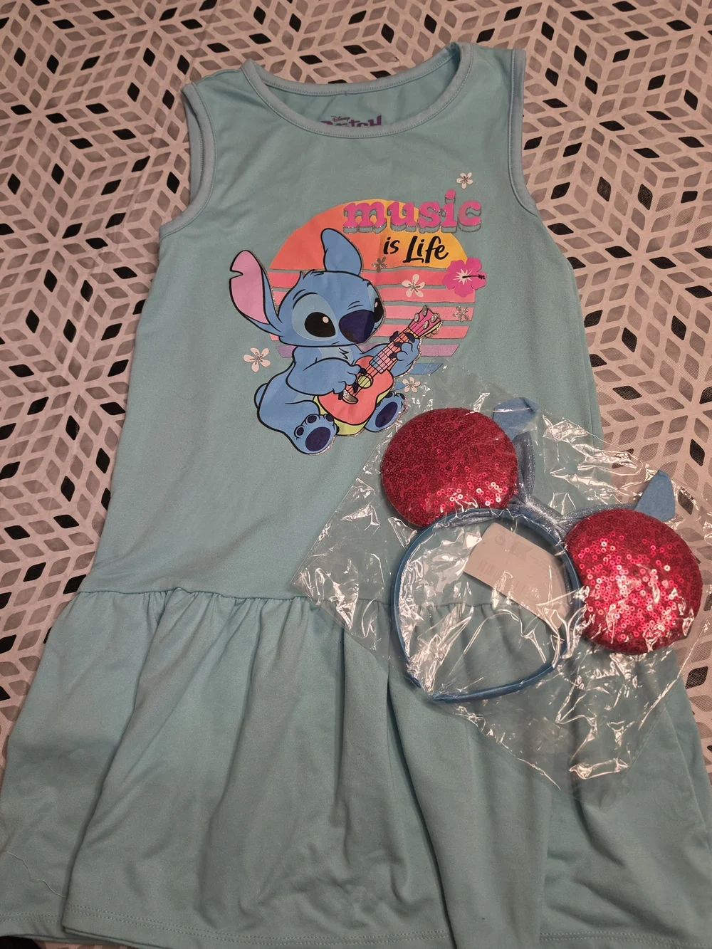 🌼Disney Light Blue Stitch Dress with Sequin Minnie Style Stitch Ears